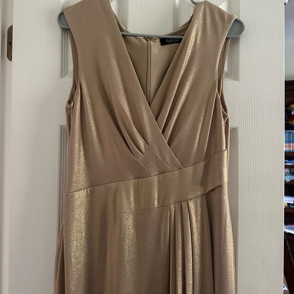 Lauren Ralph Lauren Foil-Print Jersey Surplice Gown Gold size 8 - Picture 2 of 10